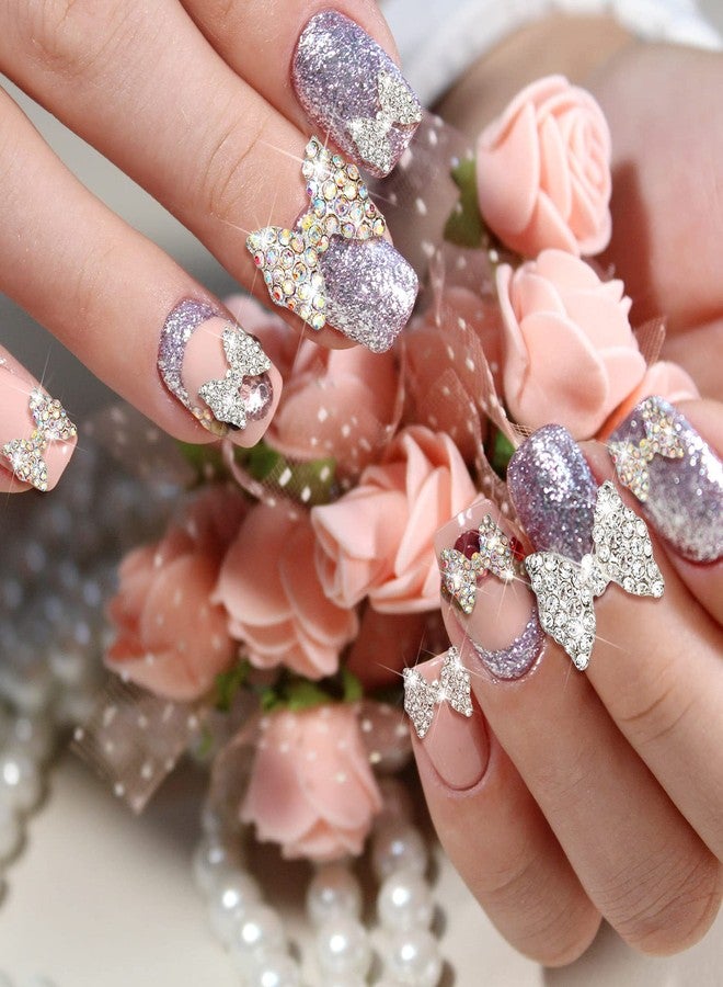 Maitys 24 Pieces Nail Bows Charms Rhinestones 3D Charms Alloy Pearl Bow Knot Accessory for Valentine's Day Women DIY Xmas Salon Jewelry Craft(Silver, Laser) - Image 5